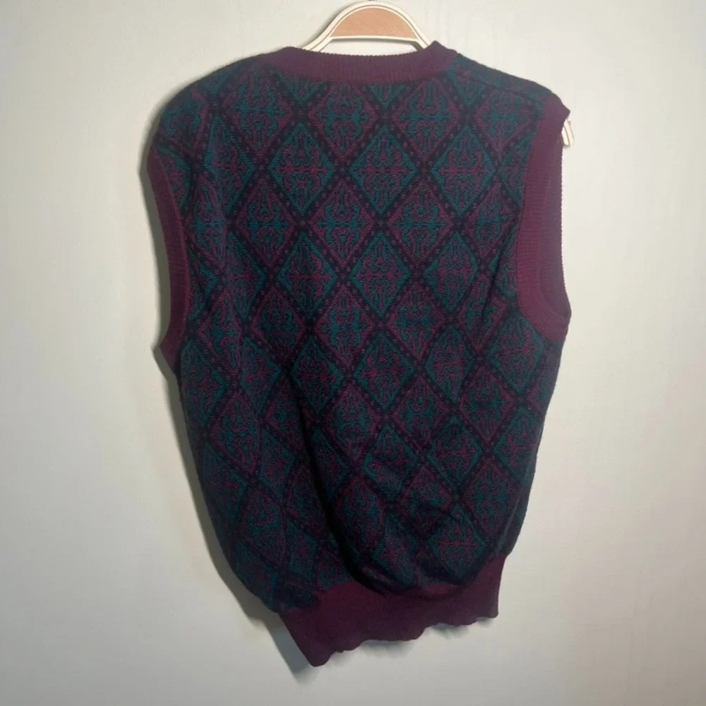 Club Room Men's Large Geometric‎ Merino Wool Blend Pullover Sweater Vest Maroon
